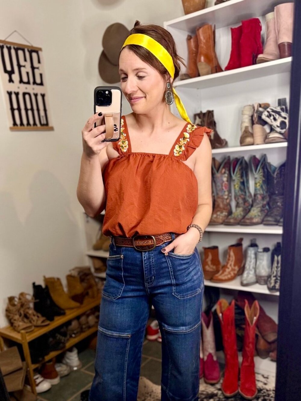 Gertrud Embroidered Ruffle Sleeve Tank Top [Rust] ✙NWT✙